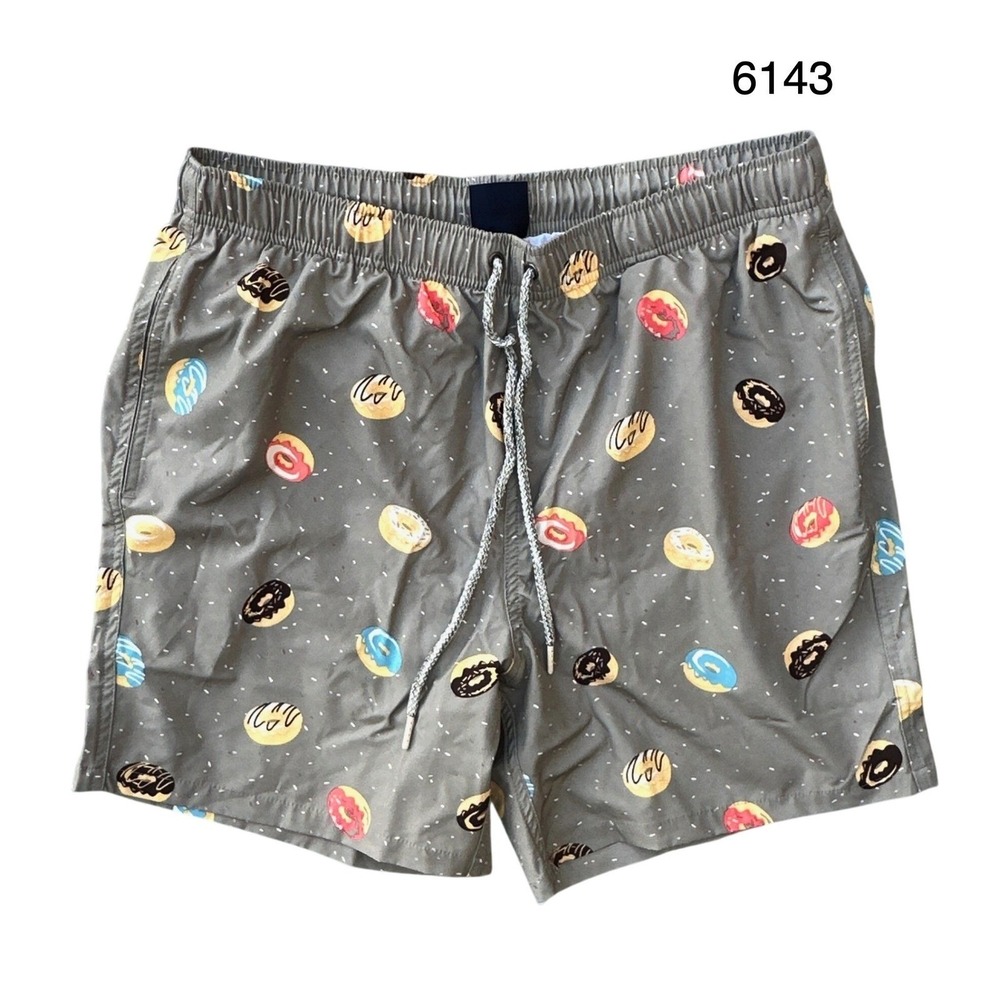 Donuts Mens Swim Trunks Rainforest Print Mesh Lined Gray Shorts Medium New